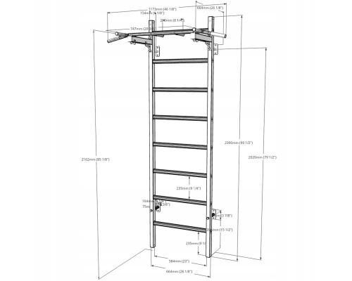 Шведська стінка BenchK 221B 230 х 67 см з турніком, чорна