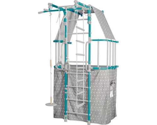 Шведська стінка Małpiszon Indigo Pastel 226 х 115 см з будиночком, бірюзова