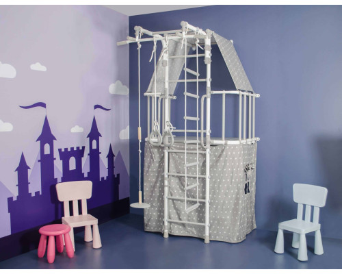 Шведька стінка Małpiszon  Indigo Pastel 226 х 115 см з будиночком, біла