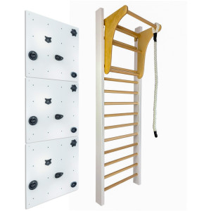 Шведська стінка UNDERFIT LEON 240 x 80 см з турніком та скеледромом, біла