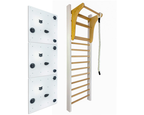 Шведська стінка UNDERFIT LEON 240 x 80 см з турніком та скеледромом, біла
