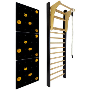 Шведська стінка UNDERFIT LEON 195 x 80 см з турніком та скеледромом, чорна