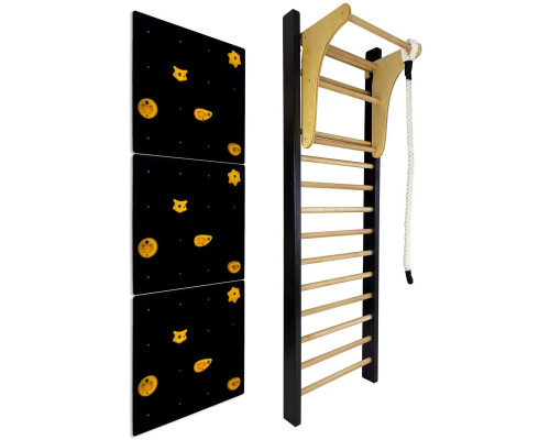 Шведська стінка UNDERFIT LEON 195 x 80 см з турніком та скеледромом, чорна