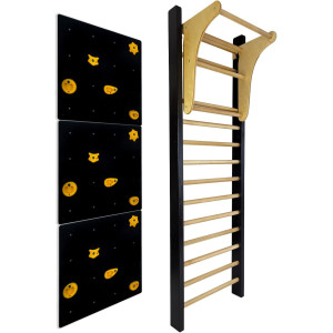Шведська стінка UNDERFIT LEON 250 x 80 см з турніком та скеледромом, чорна