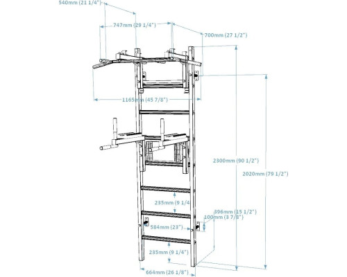 Шведська стінка BenchK 232B 230 х 67 см з турніком та брусами, чорна