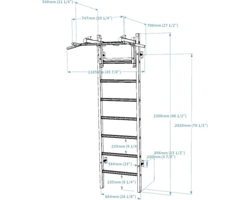 Шведська стінка BenchK 231B 230 х 116,5 см з турніком, чорна