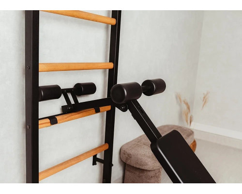 Шведська стінка BenchK 233В 230 х 116,5 см з турніком, брусами та лавою, чорна