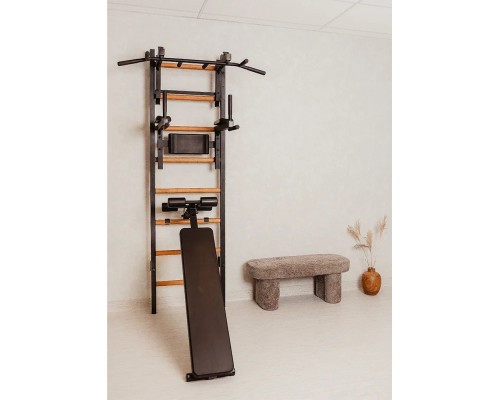 Шведська стінка BenchK 233В 230 х 116,5 см з турніком, брусами та лавою, чорна