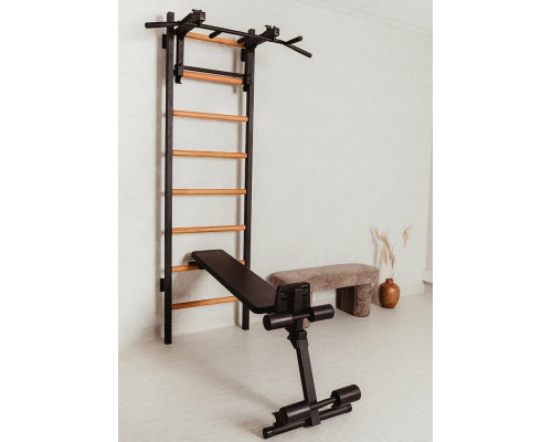 Шведська стінка BenchK 233В 230 х 116,5 см з турніком, брусами та лавою, чорна