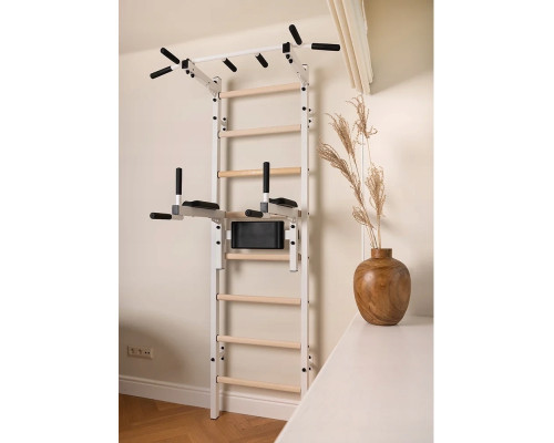 Шведська стінка BenchK 222W 230 х 67 см з турніком та брусами, біла