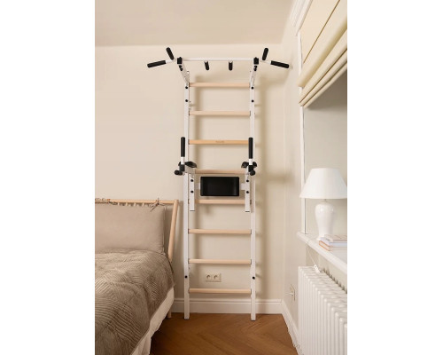 Шведська стінка BenchK 222W 230 х 67 см з турніком та брусами, біла