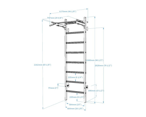 Шведська стінка BenchK 221W 230 х 67 см з турніком, біла