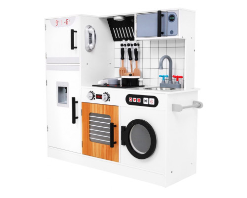 Велика дерев'яна дитяча кухня 3+ біла + Інтерактивні Звуки Світло + Аксесуари