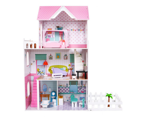 Ляльковий будиночок дерев'яний рожевий для дітей 3+ аксесуари меблі + 3 поверхи
