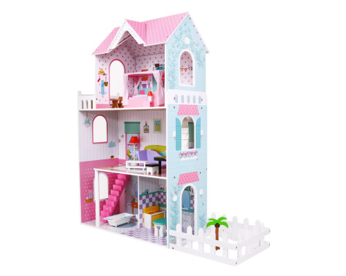 Ляльковий будиночок дерев'яний рожевий для дітей 3+ аксесуари меблі + 3 поверхи