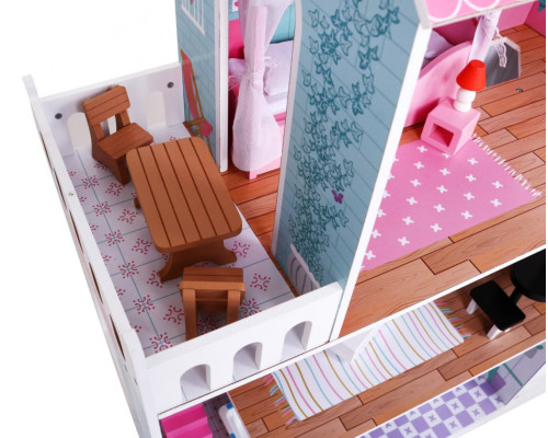 Ляльковий будиночок дерев'яний рожевий для дітей 3+ аксесуари меблі + 3 поверхи