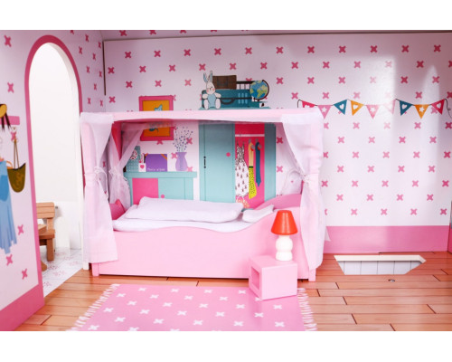 Ляльковий будиночок дерев'яний рожевий для дітей 3+ аксесуари меблі + 3 поверхи