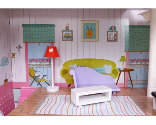 Ляльковий будиночок дерев'яний рожевий для дітей 3+ аксесуари меблі + 3 поверхи