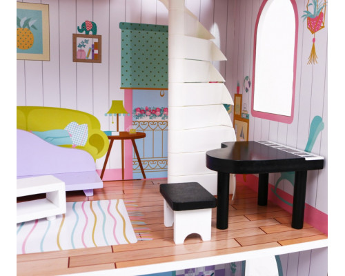 Ляльковий будиночок дерев'яний рожевий для дітей 3+ аксесуари меблі + 3 поверхи