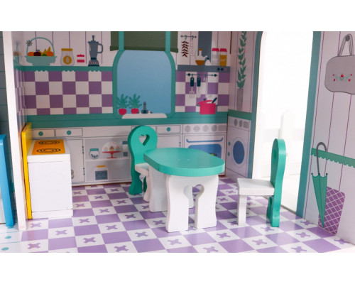 Ляльковий будиночок дерев'яний рожевий для дітей 3+ аксесуари меблі + 3 поверхи