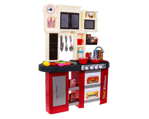 Дитяча бордова кухня 3+ Конфорки зі звуком і світлом + Водопровідний кран + Аксесуари 58 шт.
