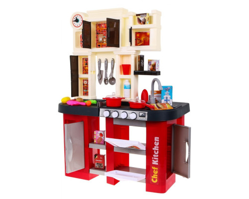 Дитяча бордова кухня 3+ Конфорки зі звуком і світлом + Водопровідний кран + Аксесуари 58 шт.