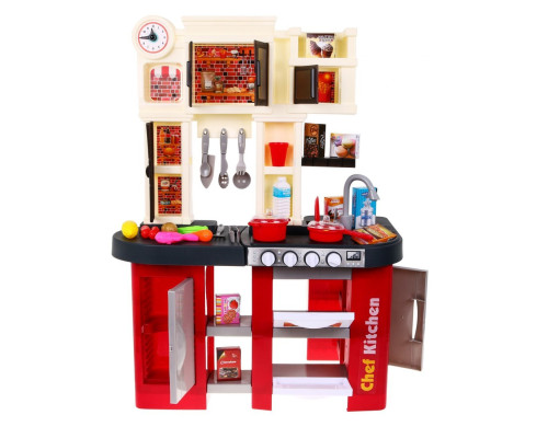 Дитяча бордова кухня 3+ Конфорки зі звуком і світлом + Водопровідний кран + Аксесуари 58 шт.