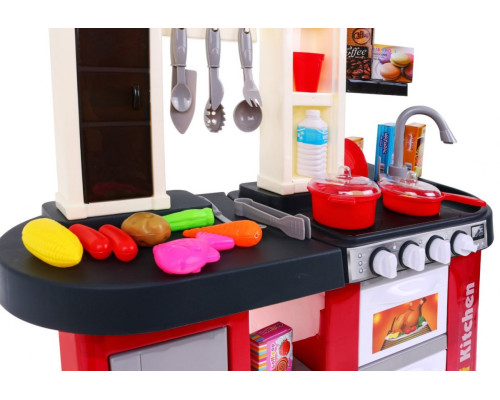 Дитяча бордова кухня 3+ Конфорки зі звуком і світлом + Водопровідний кран + Аксесуари 58 шт.