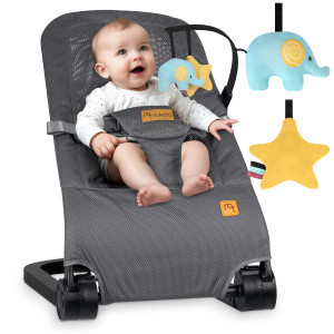 Крісло-гойдалка для немовлят Nukido з іграшками, 72 х 45,5 х 41-62 см - сіра