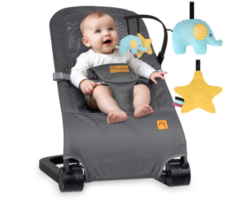Крісло-гойдалка для немовлят Nukido з іграшками, 72 х 45,5 х 41-62 см - сіра