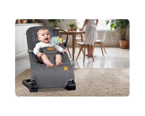 Крісло-гойдалка для немовлят Nukido з іграшками, 72 х 45,5 х 41-62 см - сіра