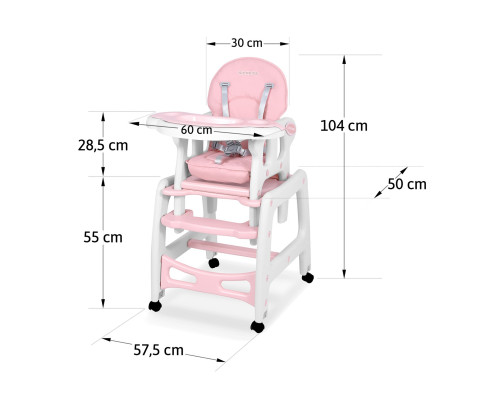 Стільчик для годування 5-в-1 Ricokids Sinco 57,5 х 104 см - рожево-білий