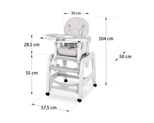 Стільчик для годування 5-в-1 Ricokids Sinco 57,5 х 104 см - сіро-білий Стільчик для годування 5-в-1 Ricokids Sinco 57,5 х 104 см - сіро-білий