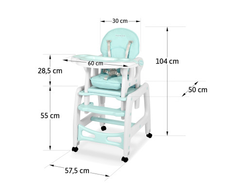 Стільчик для годування 5-в-1 Ricokids Sinco 57,5 х 104 см - бірюзово-білий