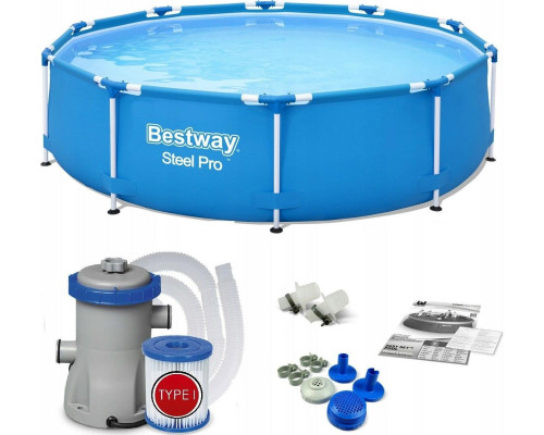 Басейн каркасний Bestway 305 x 76 см в комплекті з насосом 56679, блакитний