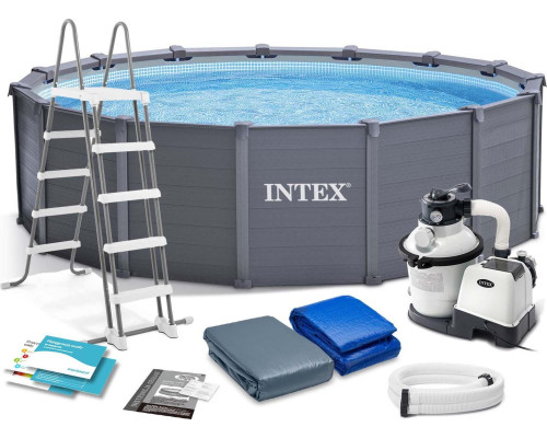 Басейн каркасний Intex 26384 478 см 11в1, сірий Басейн каркасний Intex 26384 478 см 11в1, сірий