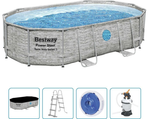 Басейн каркасний овальний Bestway Power з аксесуарами, 488 x 305 x 107 см - сірий Басейн каркасний овальний Bestway Power з аксесуарами, 488 x 305 x 107 см - сірий