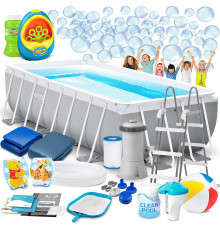 Басейн каркасний прямокутний 17в1 INTEX 26788, 400 x 200 x 100 см + машина для створення бульбашок