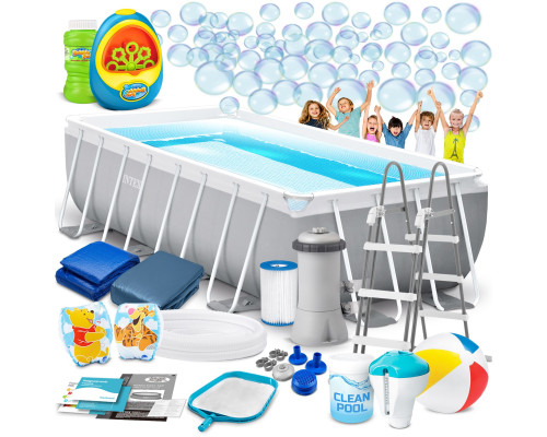 Басейн каркасний прямокутний 17в1 INTEX 26788, 400 x 200 x 100 см + машина для створення бульбашок