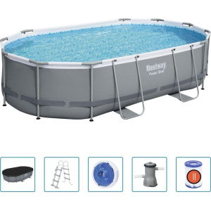 Басейн каркасний овальний Bestway 56448 Power Steel, 488 x 305 см - сірий