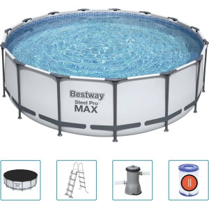 Басейн каркасний 5в1 Bestway 56404 Steel Pro Max 457 см, світло-сірий