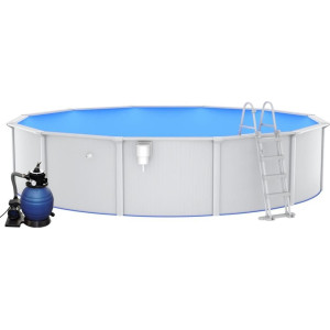 Басейн каркасний vidaXL 550 x 120 см, білий + насос з пісочним фільтром + драбина