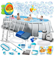 Басейн каркасний овальний 21в1 INTEX 26796, 503 x 274 x 122 см, сірий + машина для створення бульбашок