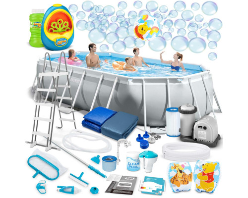 Басейн каркасний овальний 21в1 INTEX 26796, 503 x 274 x 122 см, сірий + машина для створення бульбашок