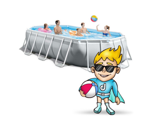 Басейн каркасний овальний 21в1 INTEX 26796, 503 x 274 x 122 см, сірий + машина для створення бульбашок