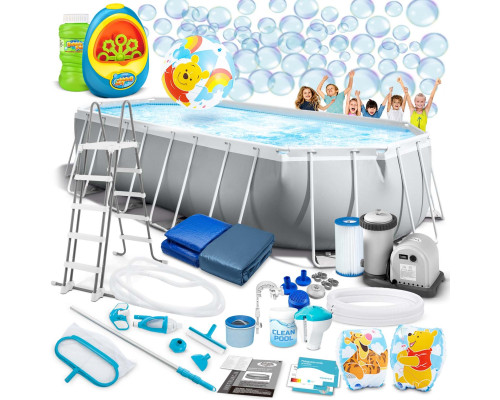 Басейн каркасний овальний 21в1 INTEX 26798, 610 x 305 x 122 см, сірий  + машина для створення бульбашок