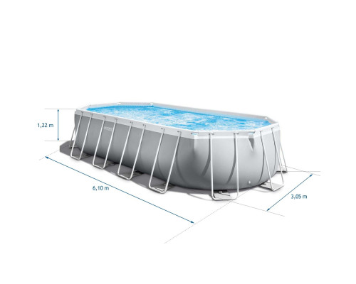 Басейн каркасний овальний 21в1 INTEX 26798, 610 x 305 x 122 см, сірий  + машина для створення бульбашок