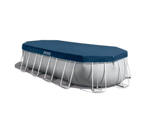 Басейн каркасний овальний 21в1 INTEX 26798, 610 x 305 x 122 см, сірий  + машина для створення бульбашок