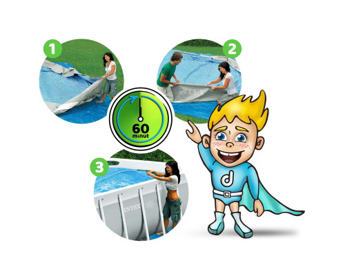 Басейн каркасний овальний 21в1 INTEX 26798, 610 x 305 x 122 см, сірий  + машина для створення бульбашок