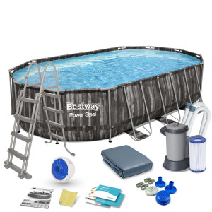 Басейн каркасний овальний Bestway Power Steel Frame 610 x 366 x 122 см - темно-коричневий